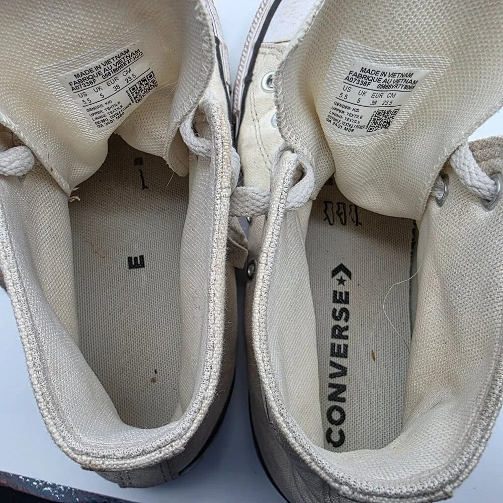 Converse CTAS HI Girls Size 5.5 Egret Black White Shoes Butterfly School Casual